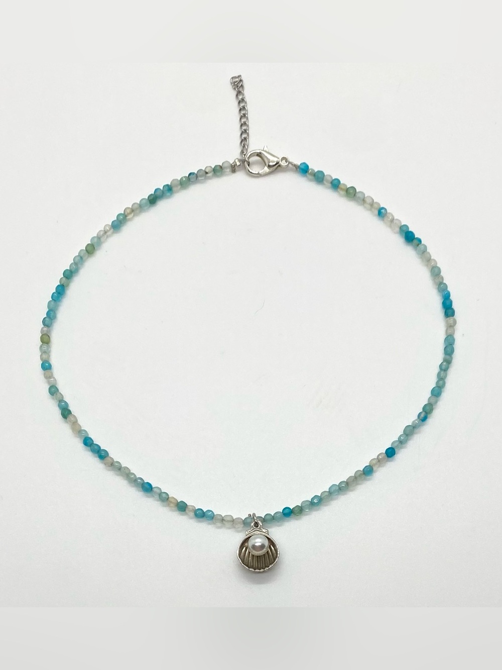 Blue Beaded Necklace Silver Pearl Charm Boho Y2K Fairy Festival Coastal Beach - Picture 9 of 12
